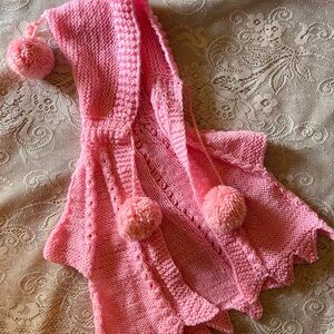 Pink Knit cardigan Pom Poms hooded caplet pink sweater
